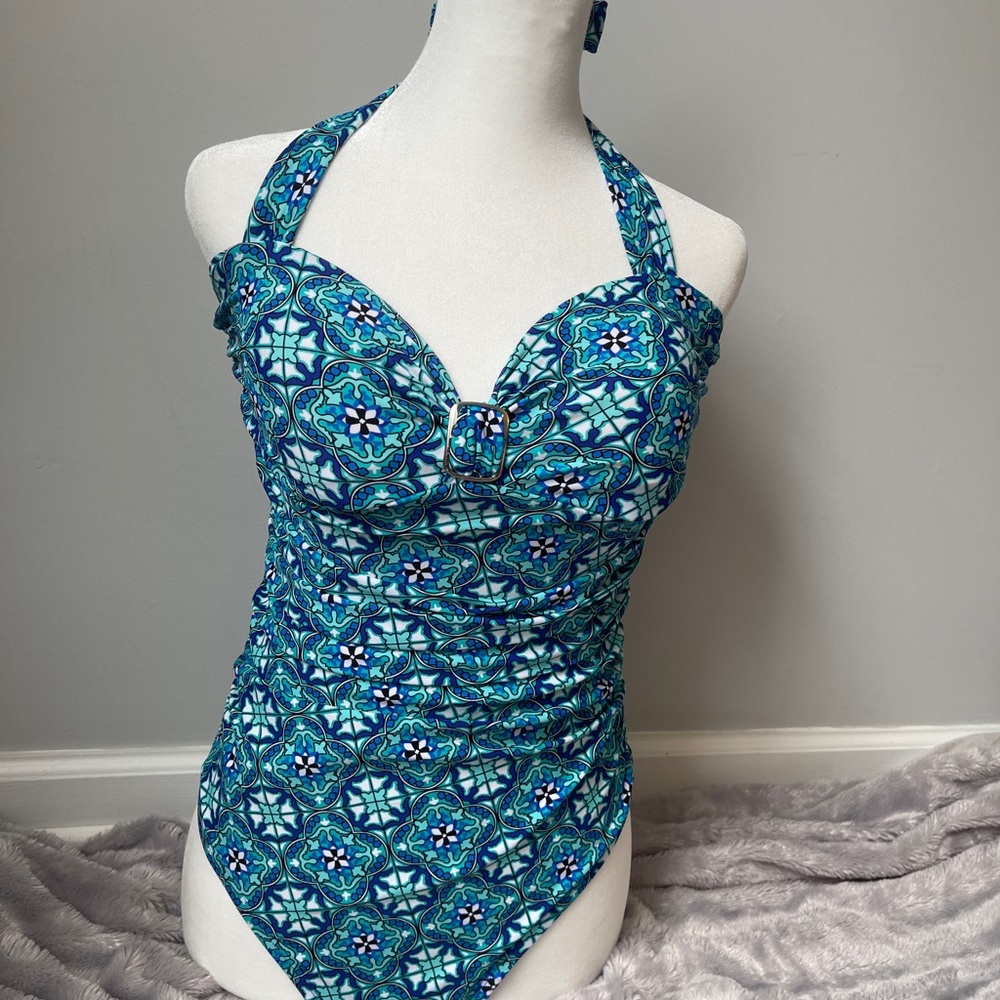 Love Your Assets By Spanx Blue Patterned One Piece Swimsuit